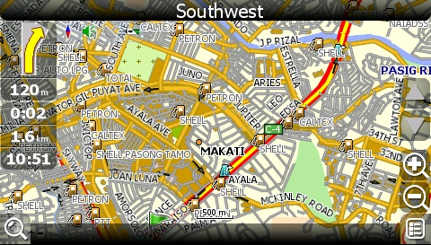 carNAVi 2010, 500m scale, GPS map view of Makati City, Metro Manila, Philippines