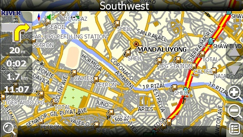 carNAVi 2010, GPS map view of Mandaluyong, Metro Manila, Philippines